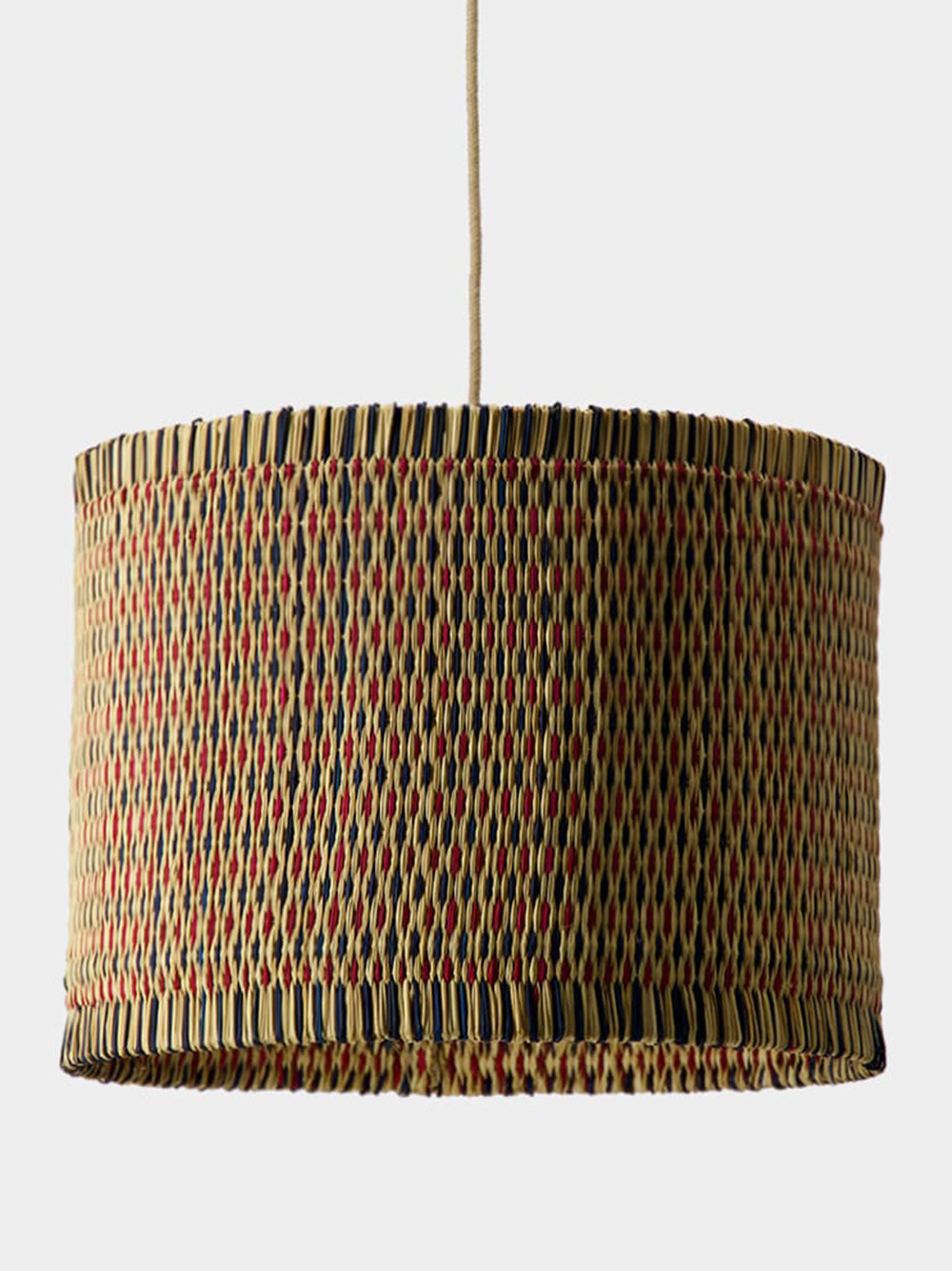 Handmade Coruche Natural, Red and Blue Reed Ceiling Lamp