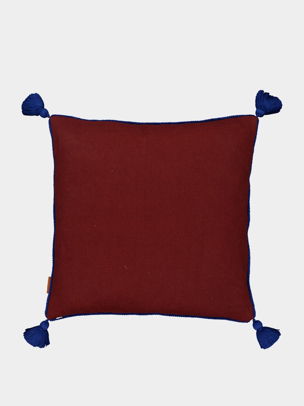 Hand-Embroidered Viana Bordeaux Linen with Blue Embroidery Cushion