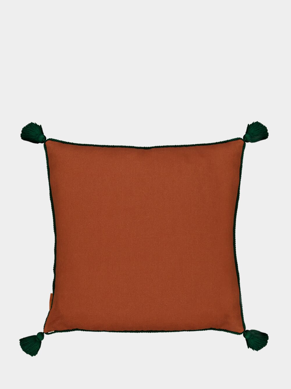 Hand-Embroidered Viana Brick Linen with Green Embroidery Cushion