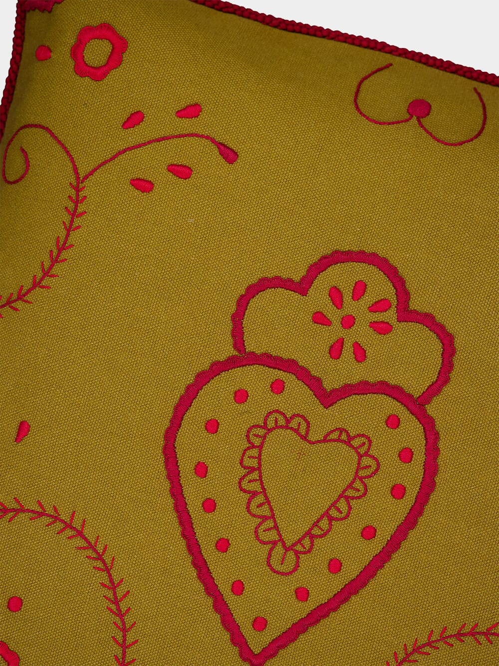 Hand-Embroidered Viana Mustard Linen Cushion