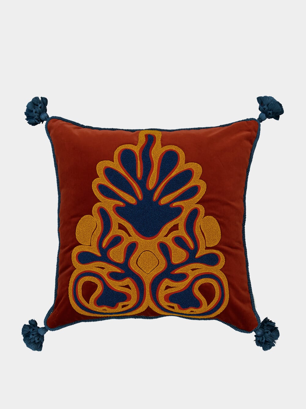 Afonso Brick Velvet and Chenille Embroidered Cushion