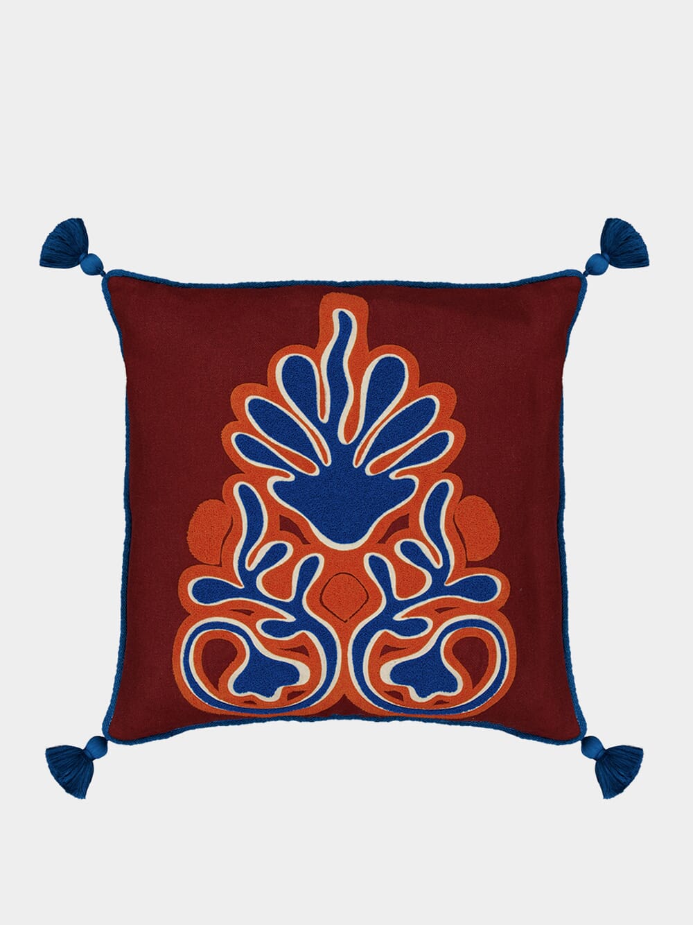 Dinis Bordeaux Linen and Chenille Embroidered Cushion