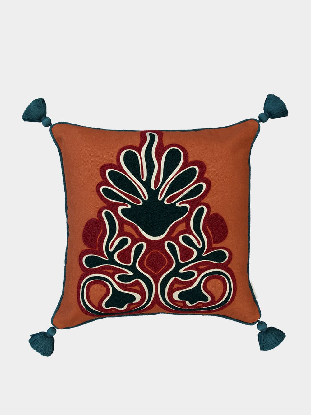 Dinis Brick Linen and Chenille Embroidered Cushion
