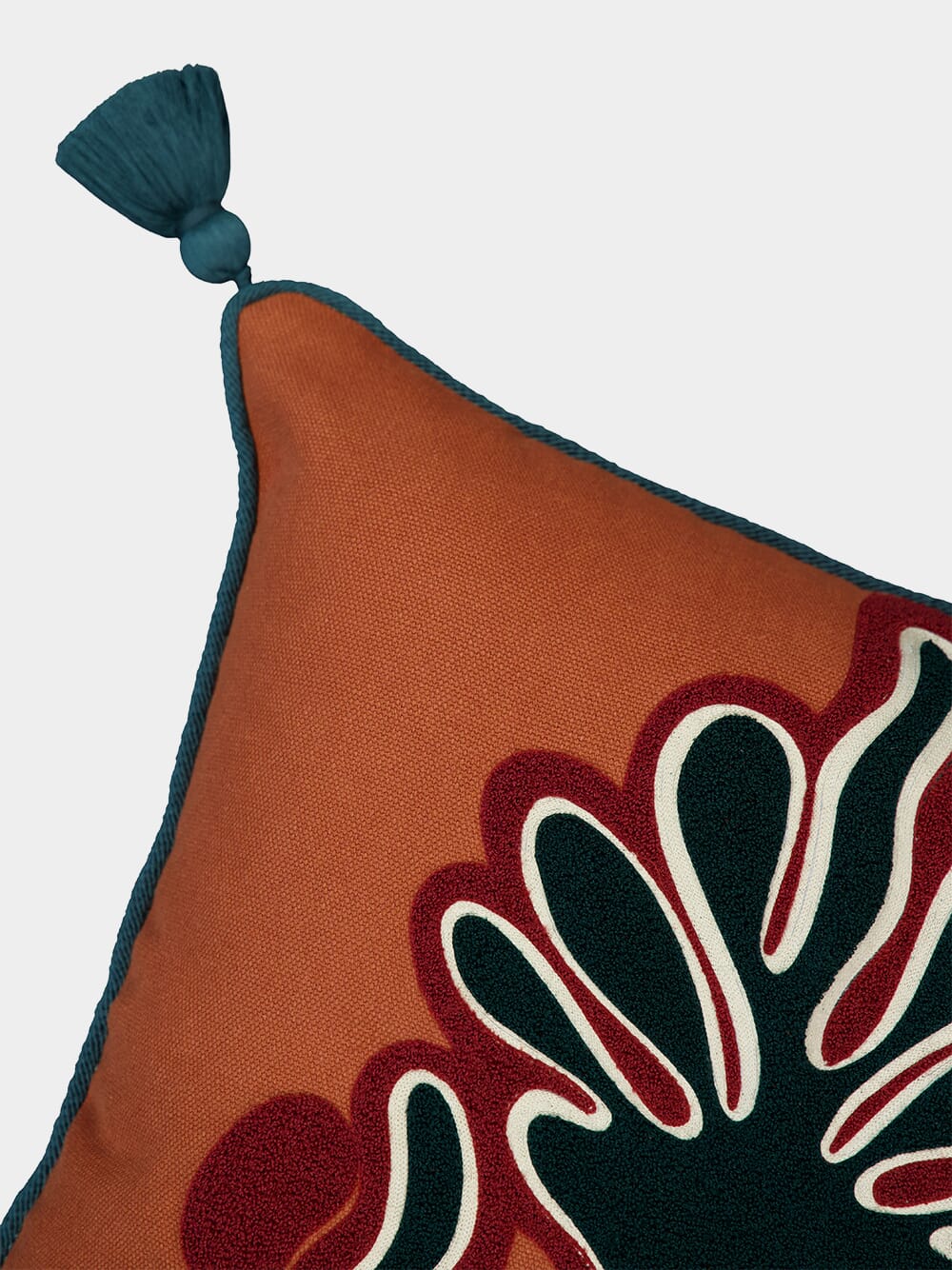 Dinis Brick Linen and Chenille Embroidered Cushion