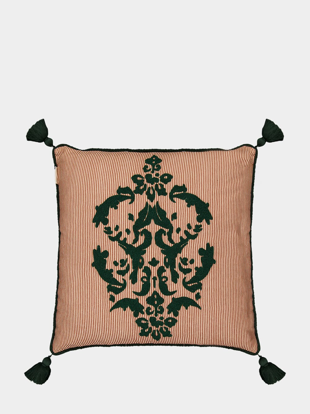 Dinis Brick Striped Cotton and Chenille Embroidered Cushion