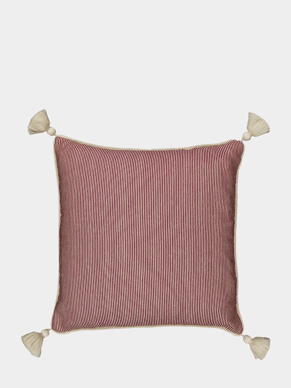 Dinis Bordeaux Striped Cotton and Chenille Embroidered Cushion