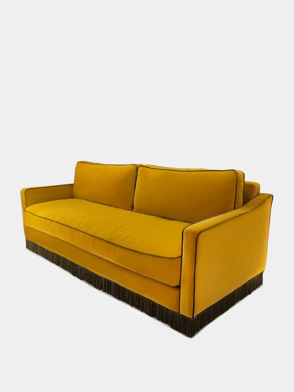 Afonso Yellow and Green Wood Velvet Sofa