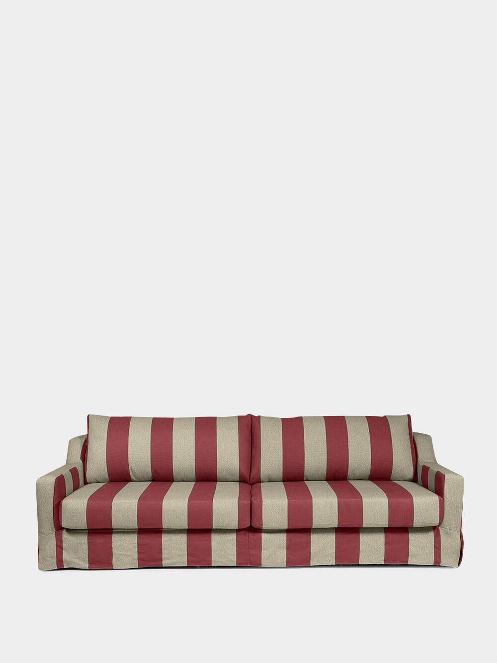 Manuel Bordeaux Striped Linen and Wood Sofa