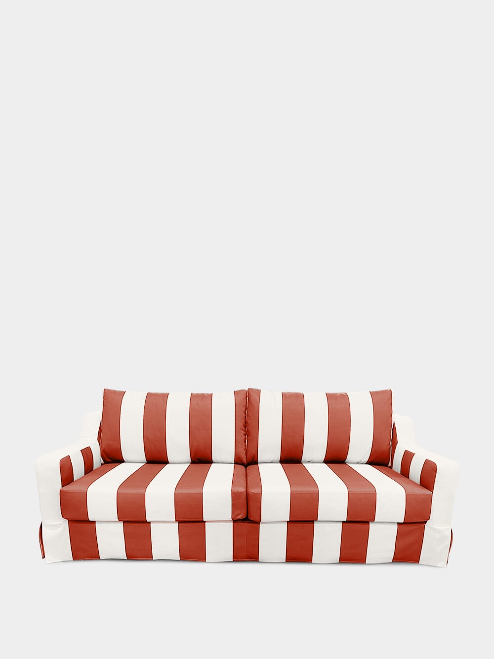 Manuel Bordeaux Striped Linen and Wood Sofa