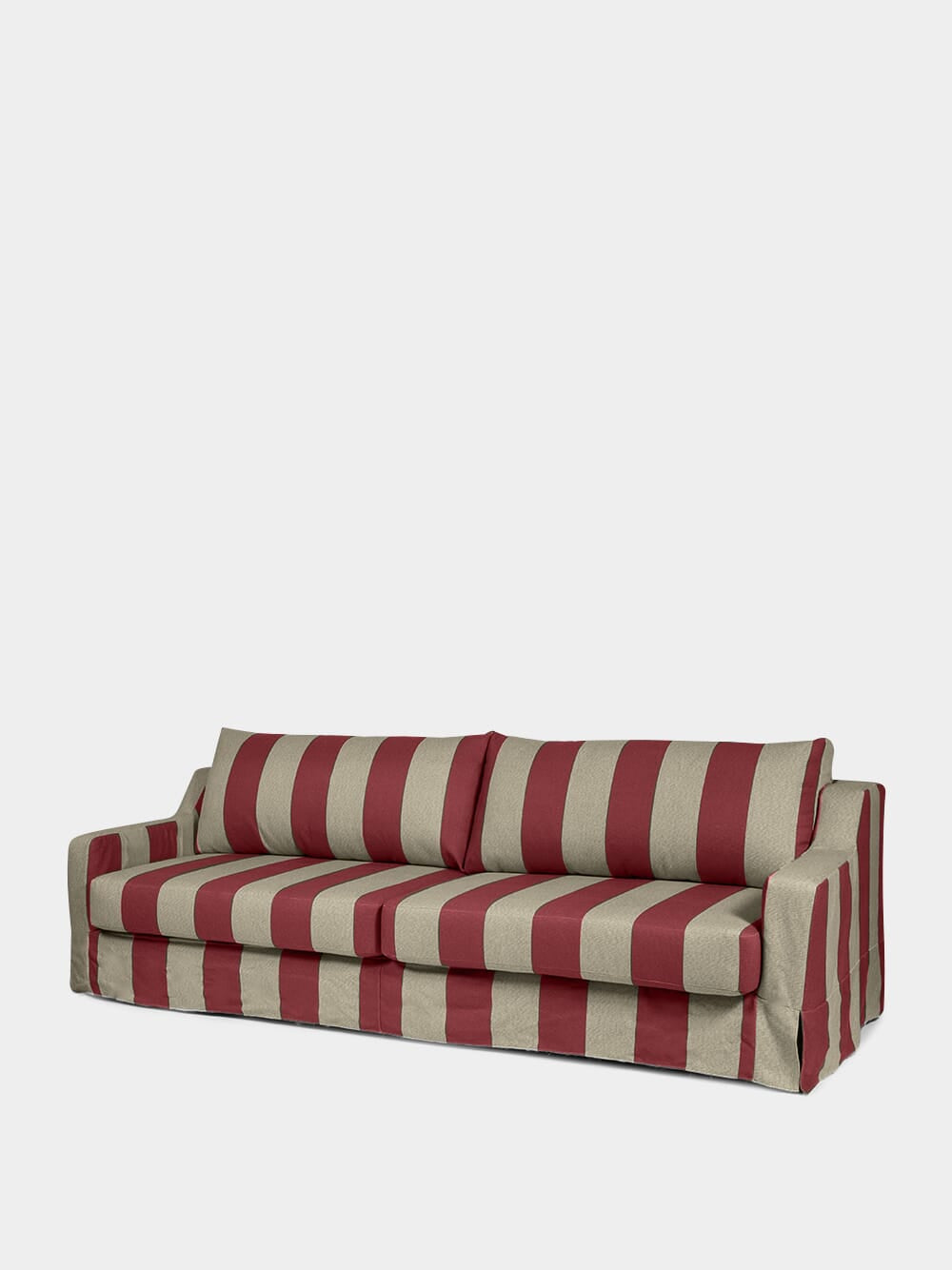 Manuel Bordeaux Striped Linen and Wood Sofa