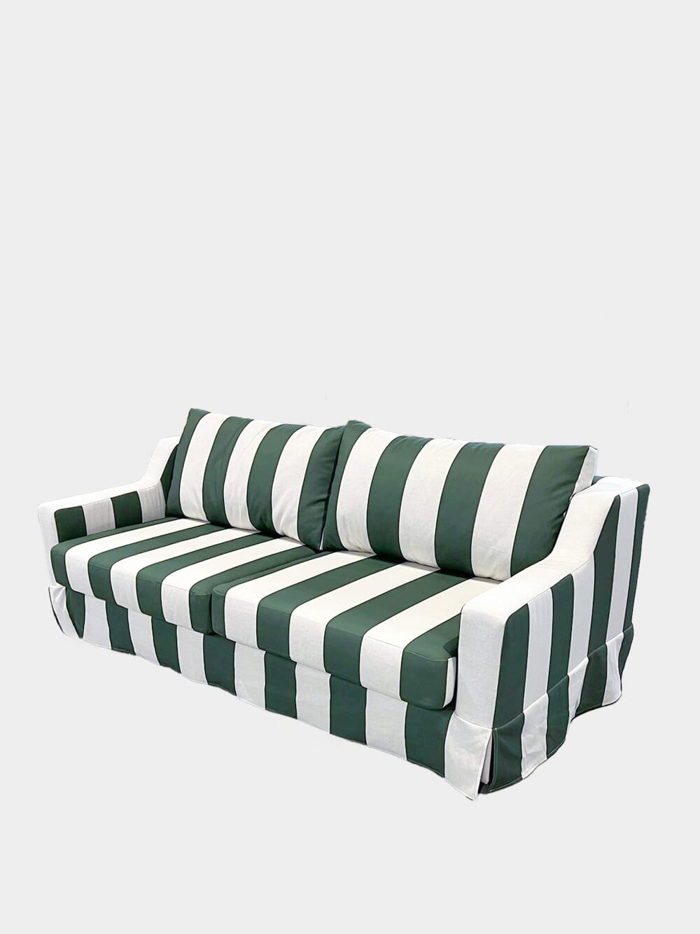 Manuel Green Striped Linen and Wood Sofa