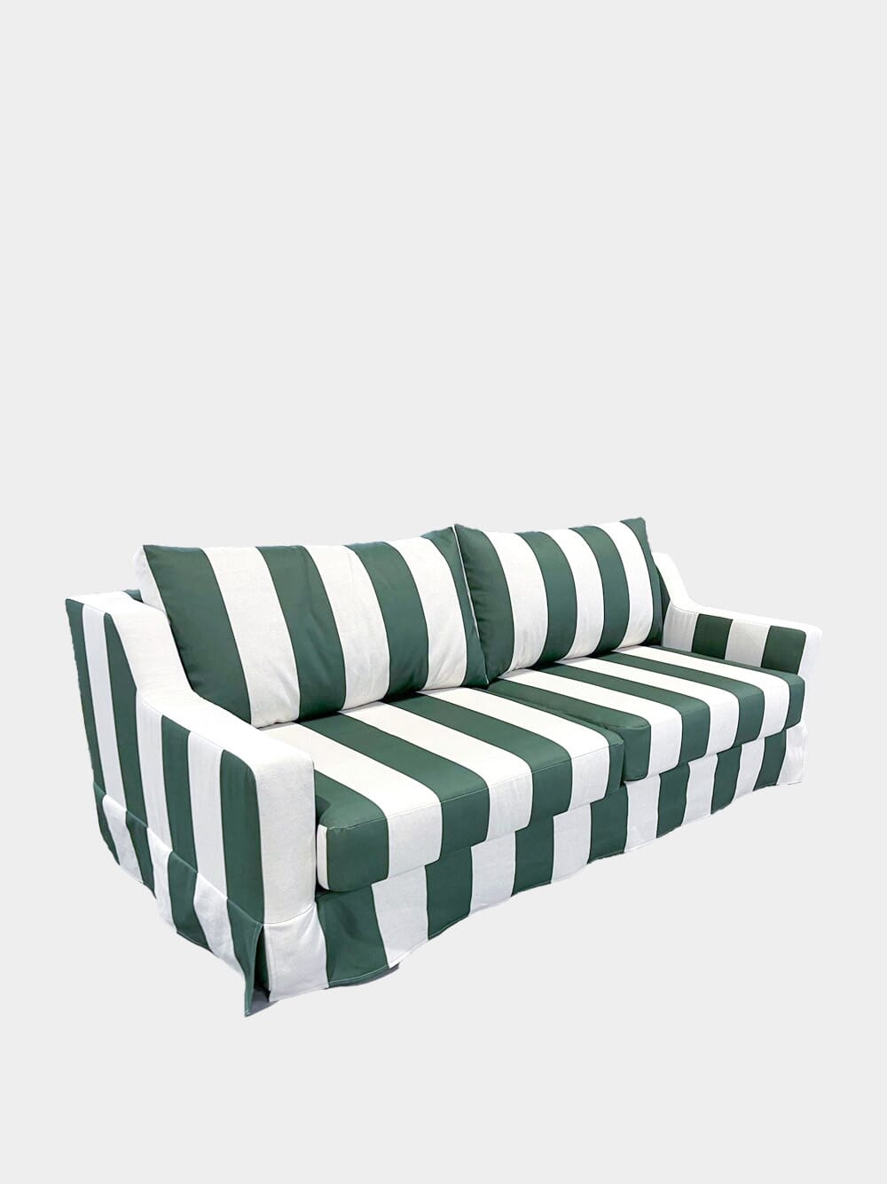 Manuel Green Striped Linen and Wood Sofa