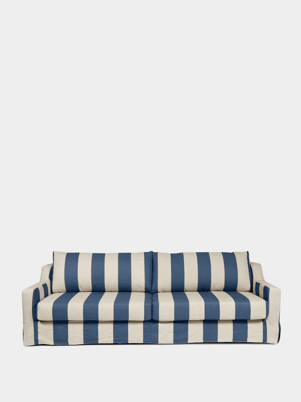 Manuel Blue Striped Linen and Wood Sofa