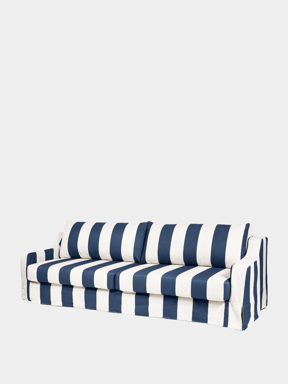 Manuel Blue Striped Linen and Wood Sofa