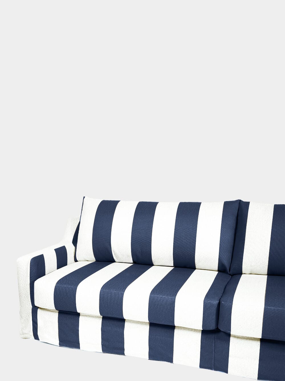 Manuel Blue Striped Linen and Wood Sofa