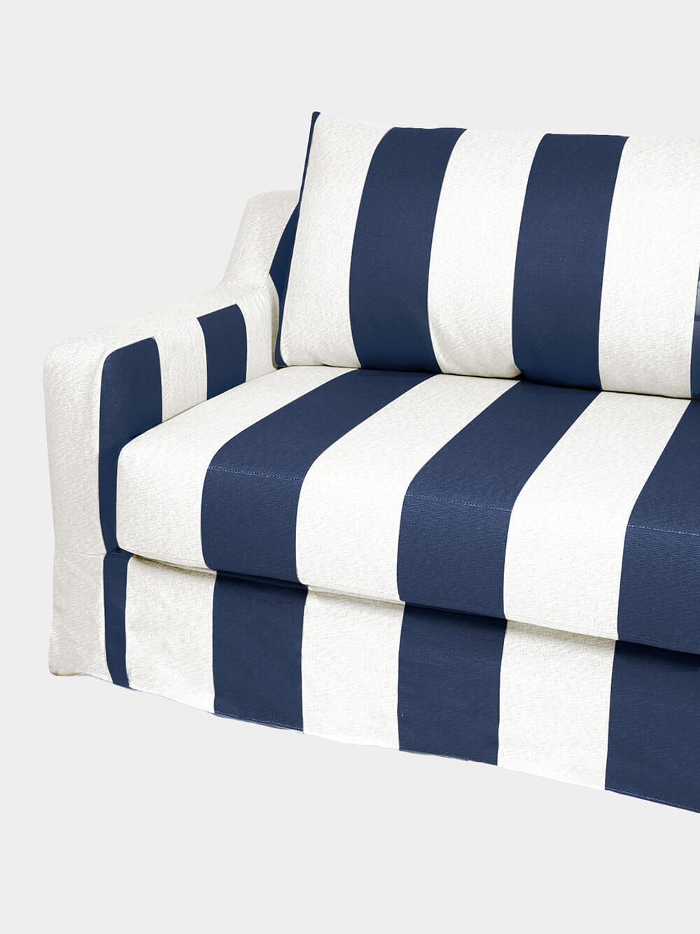 Manuel Blue Striped Linen and Wood Sofa