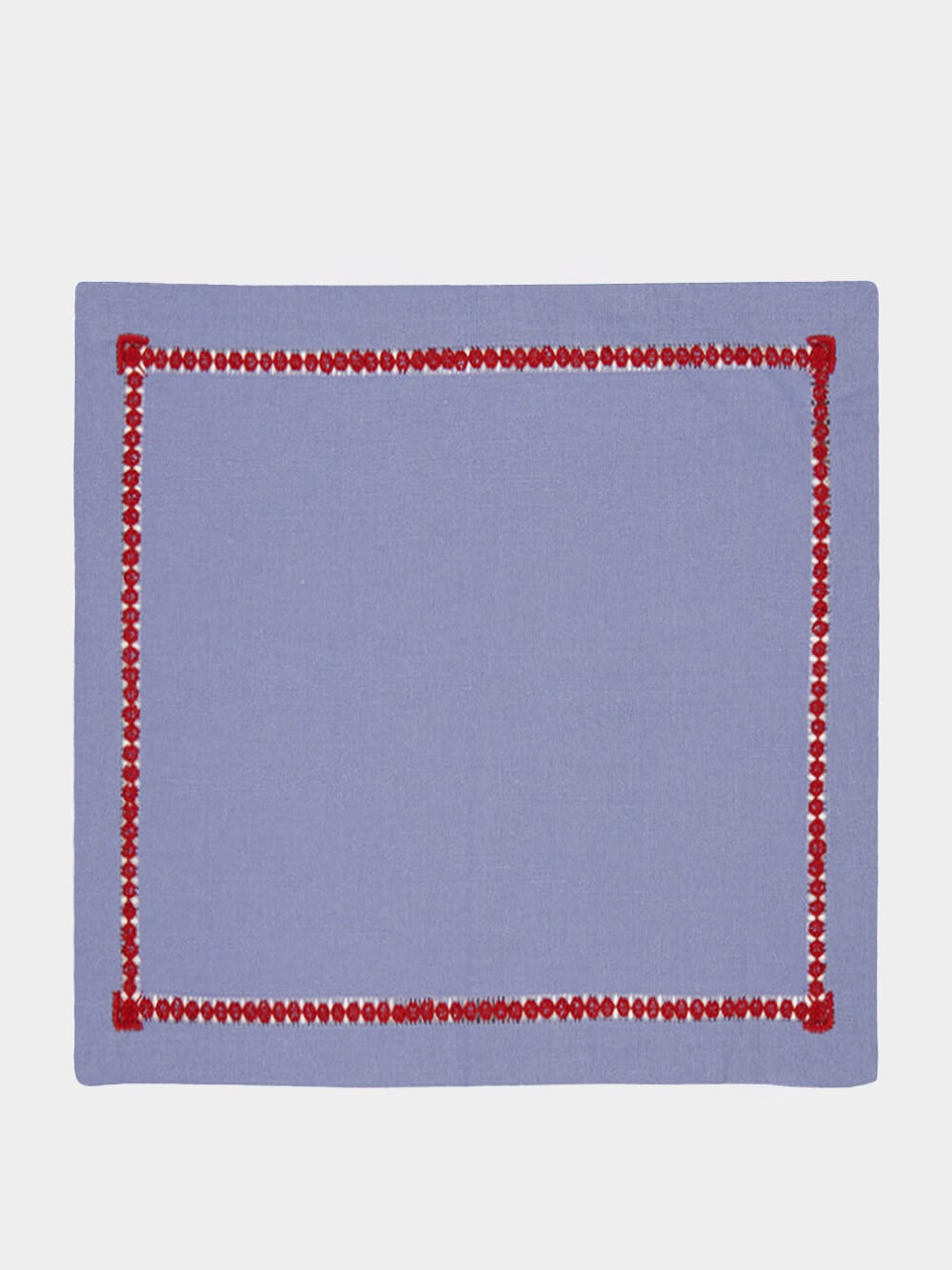 Hand-Embroidered Maria Blue Linen with Red Embroidery Napkin