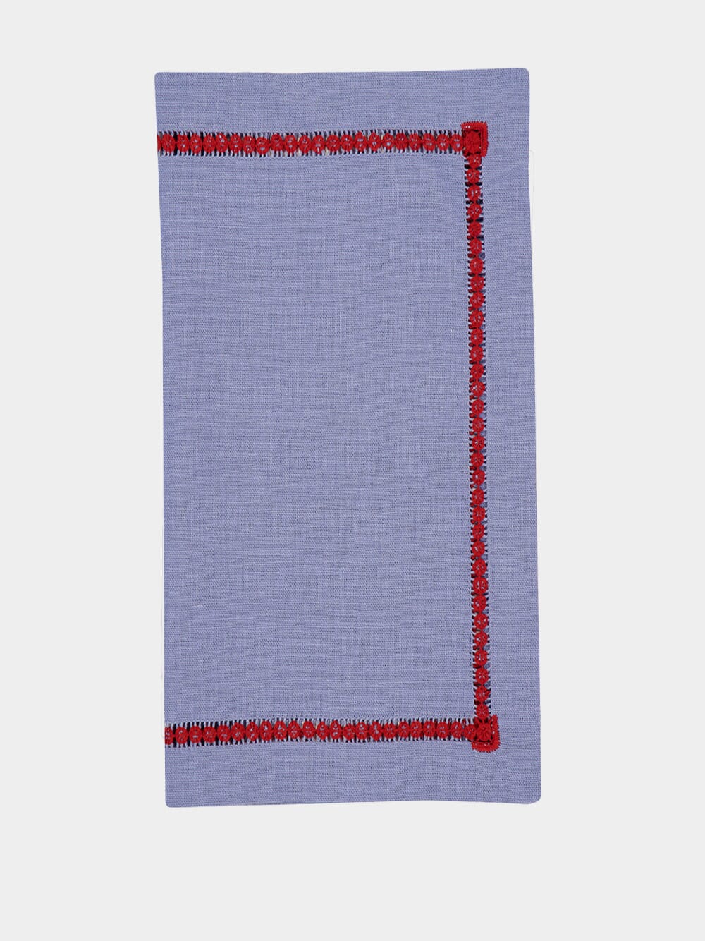 Hand-Embroidered Maria Blue Linen with Red Embroidery Napkin