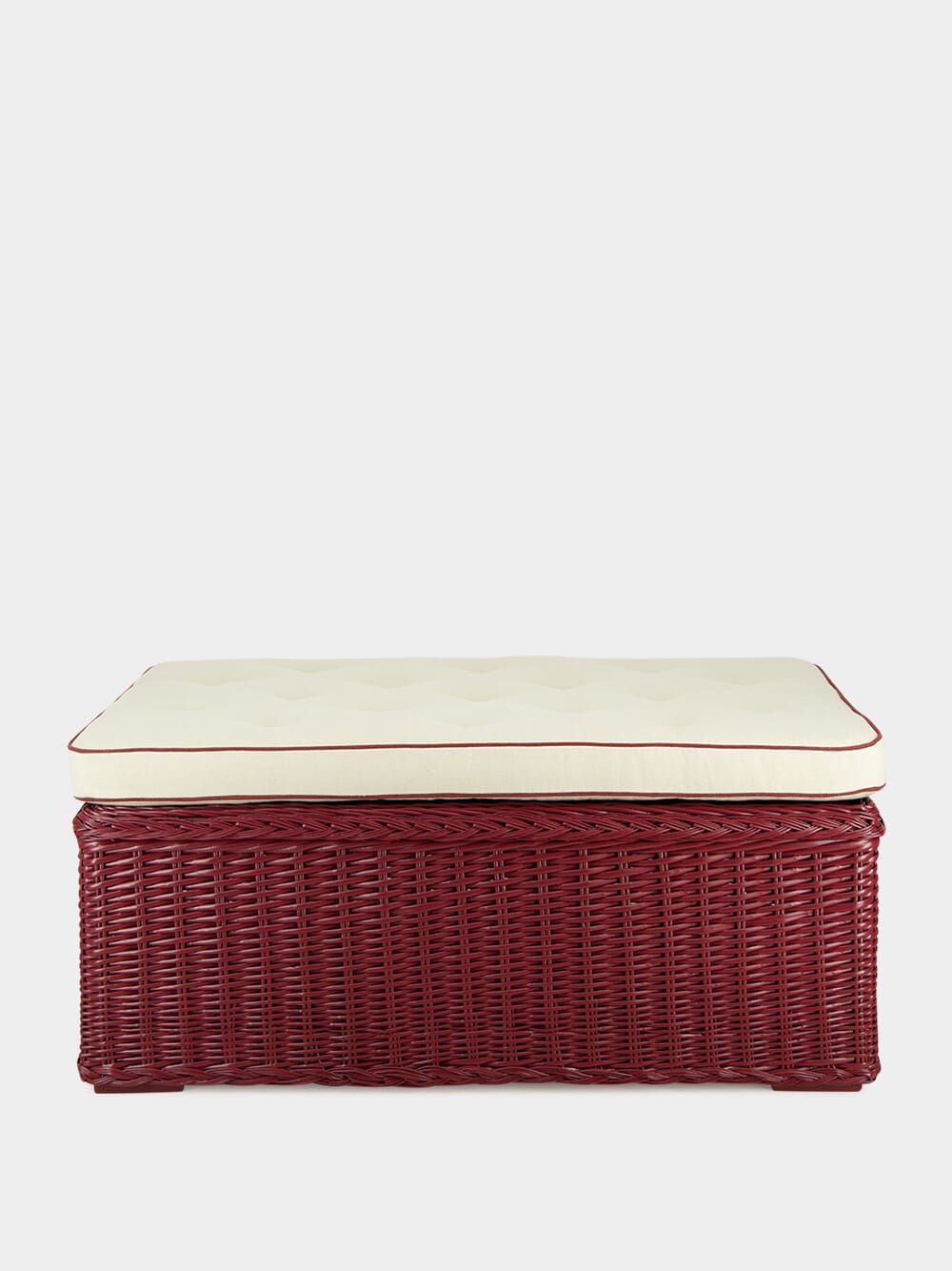 Handmade Furnas Bordeaux Wicker and Natural Linen Ottoman
