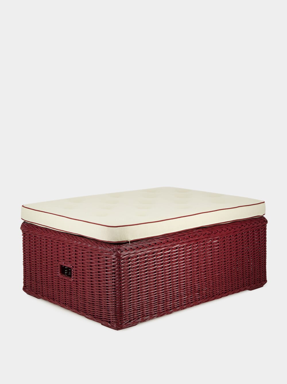 Handmade Furnas Bordeaux Wicker and Natural Linen Ottoman