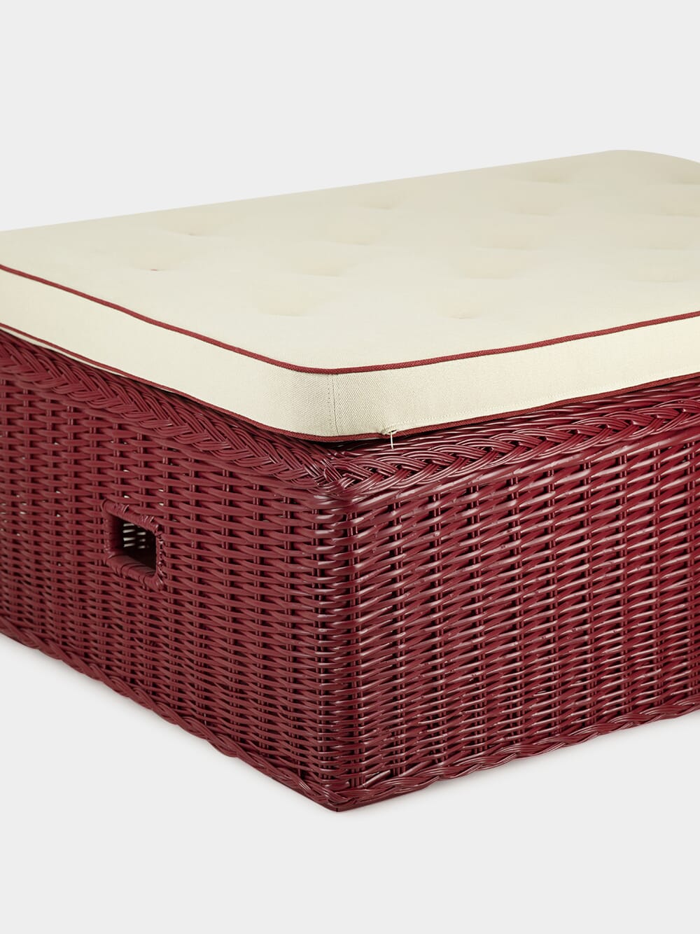 Handmade Furnas Bordeaux Wicker and Natural Linen Ottoman