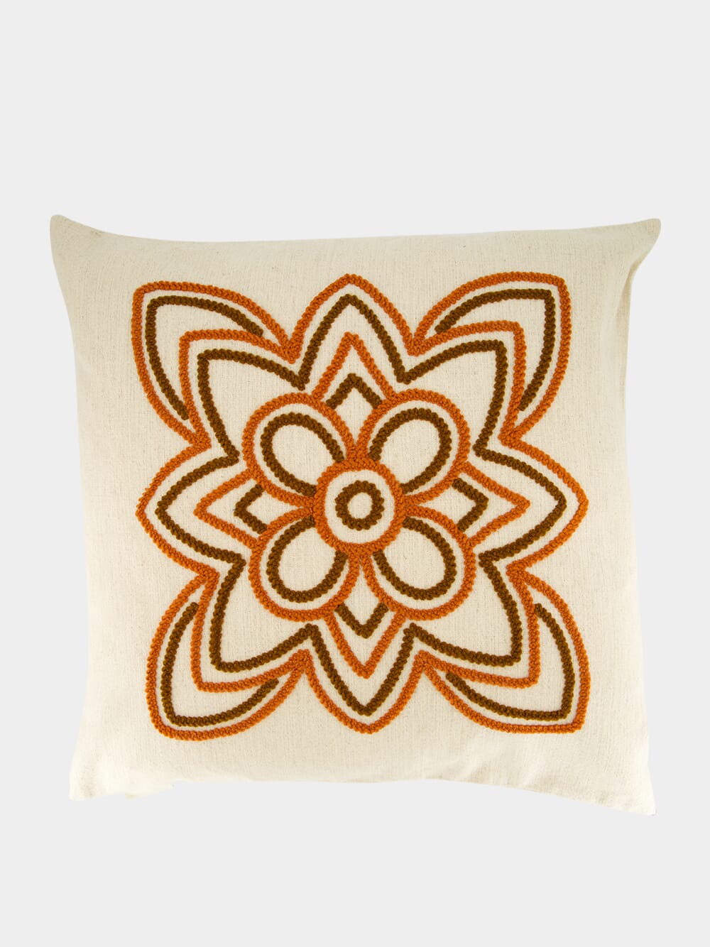 Handmade Florea Natural Linen and Brick Embroidered Cushion