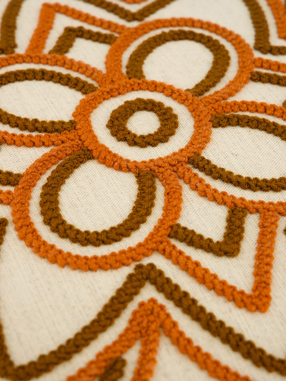 Handmade Florea Natural Linen and Brick Embroidered Cushion