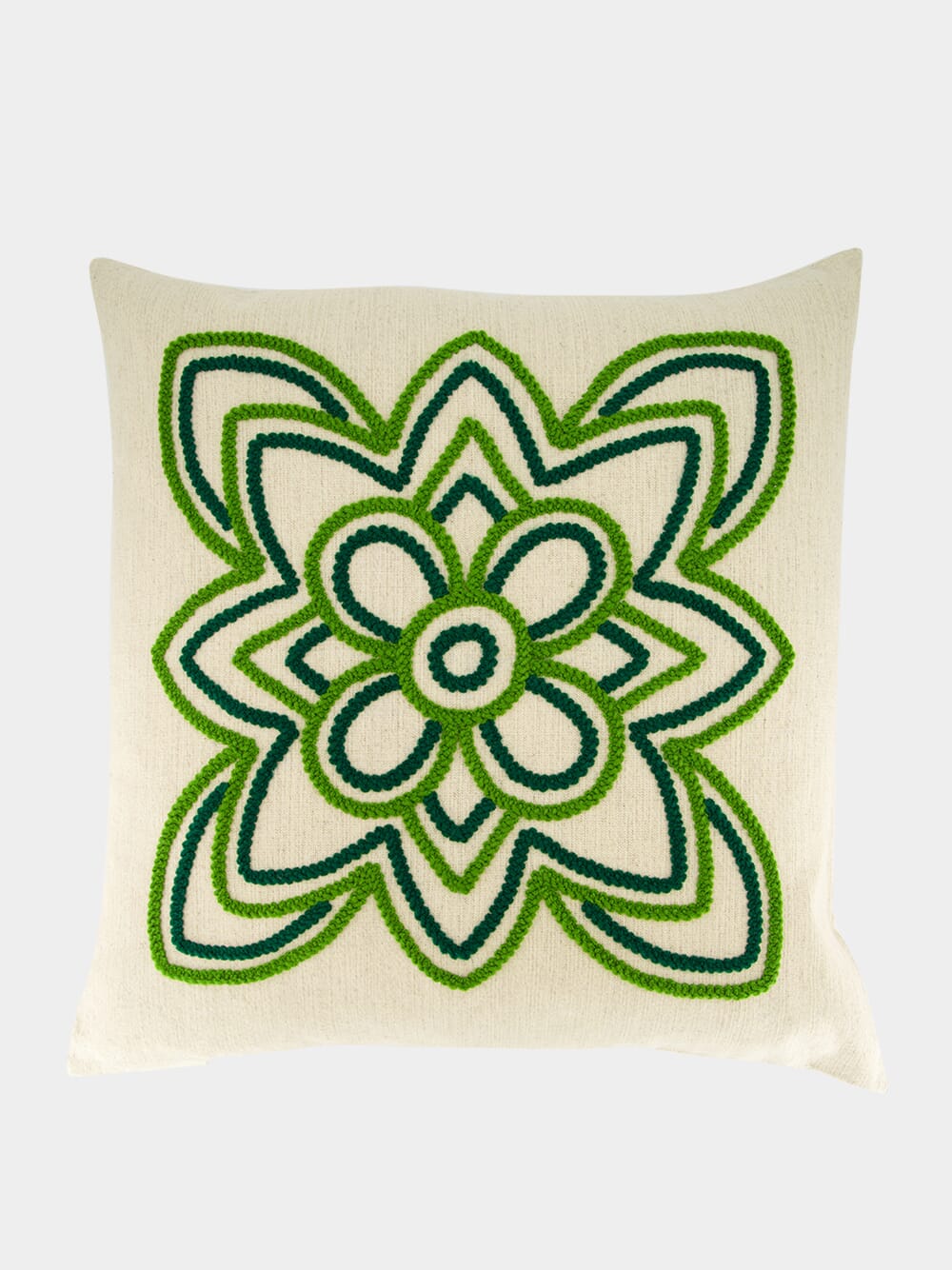 Handmade Florea Natural Linen and Green Embroidered Cushion