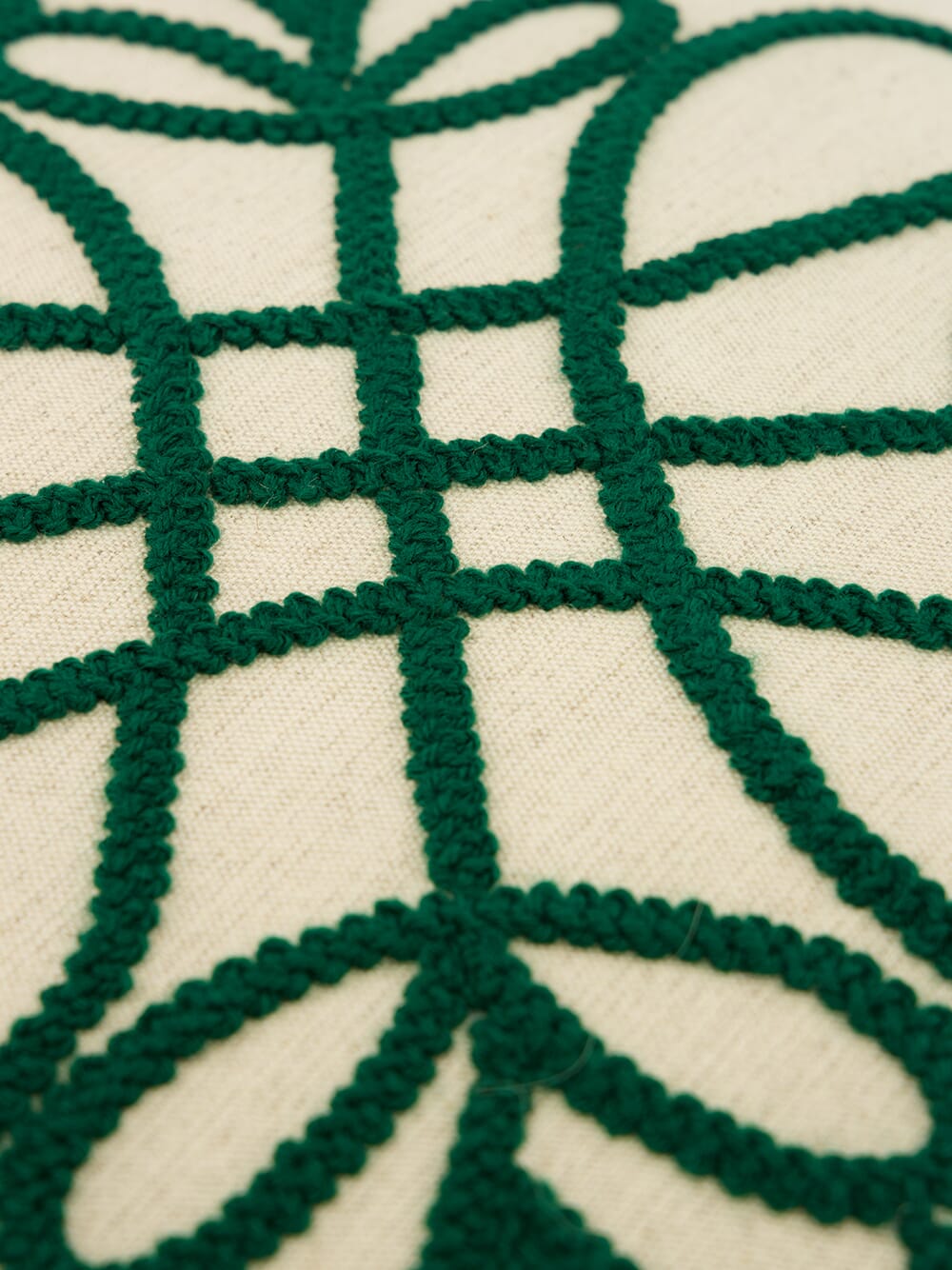 Handmade Florea Natural Linen and Dark Green Embroidered Cushion