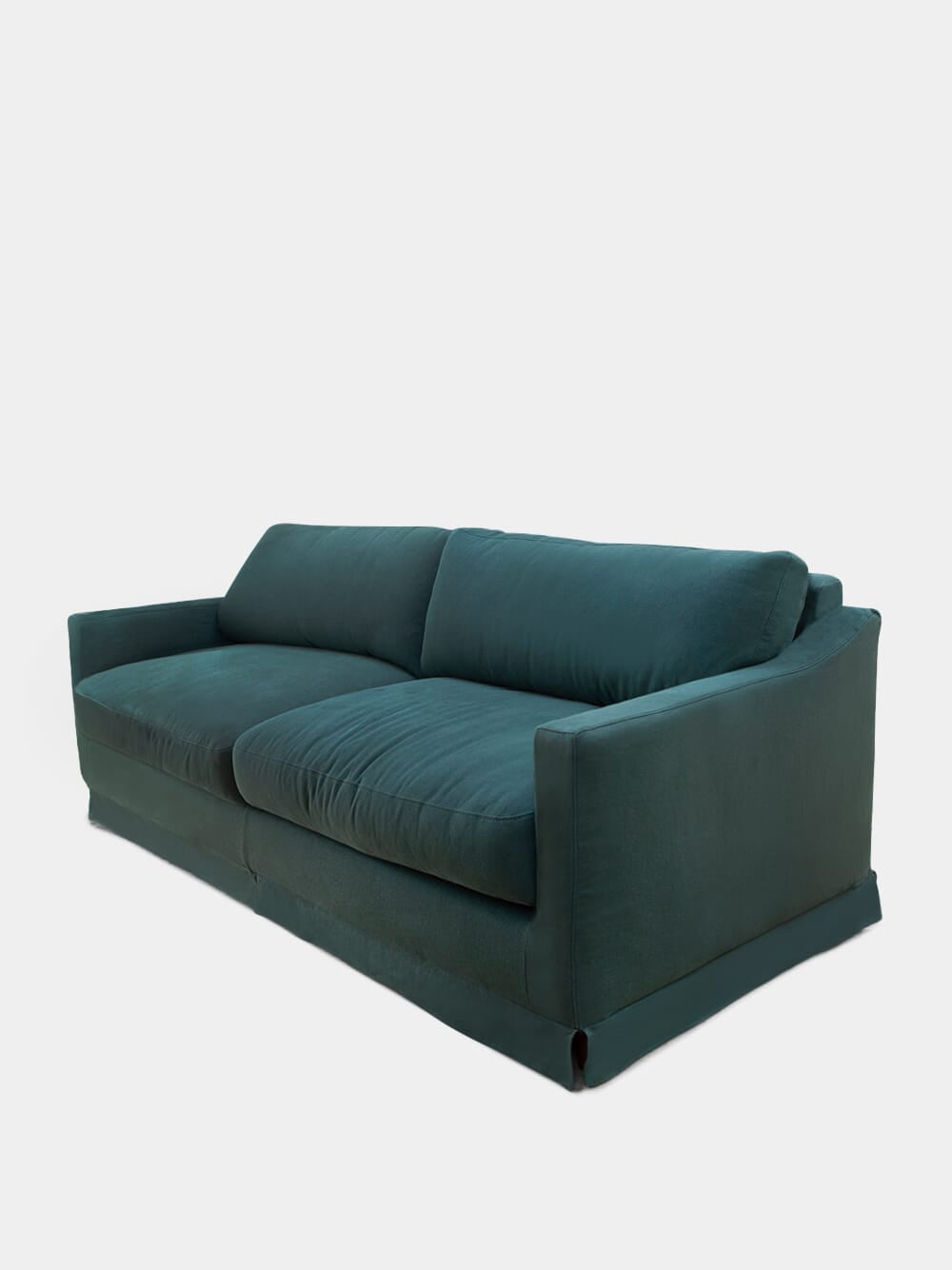 Carlos Green Linen and Wood Sofa