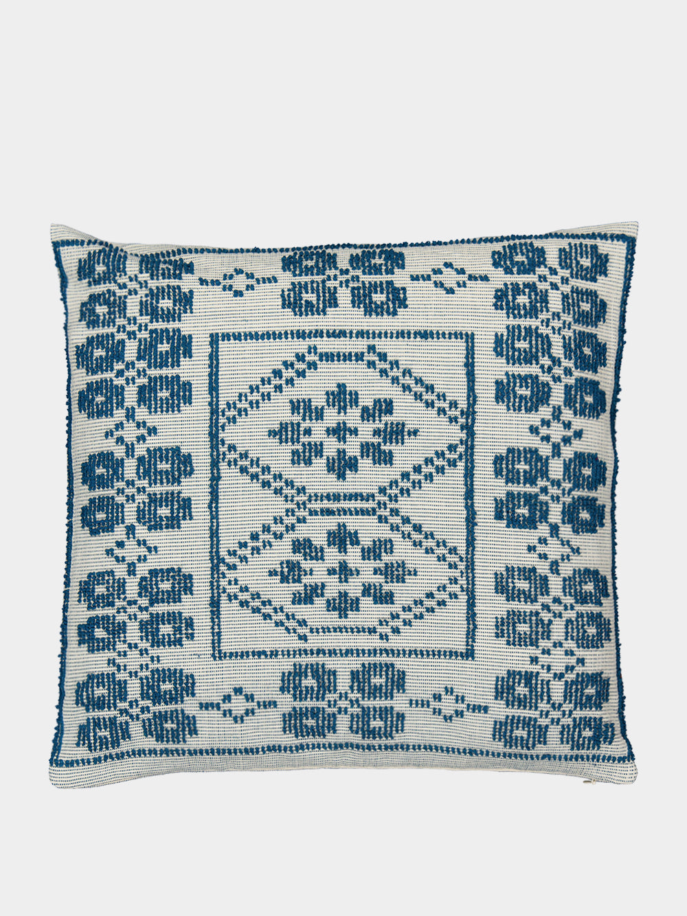 Handmade Inês Blue Cotton and Linen Cushion