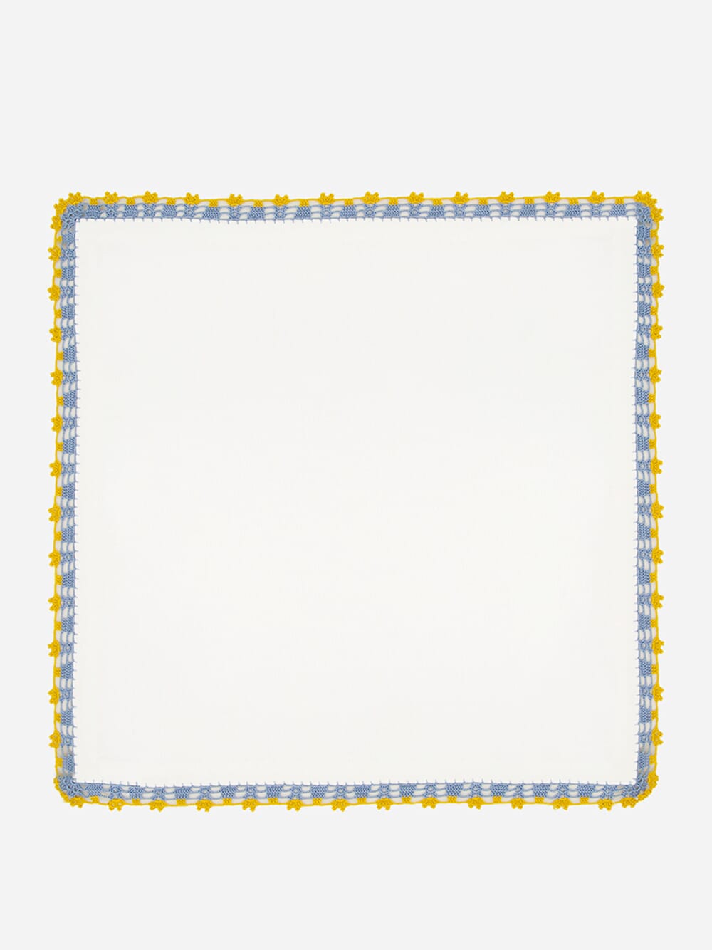 Hand-Embroidered Leonor Ecru Linen with Blue and Yellow Crochet Napkin