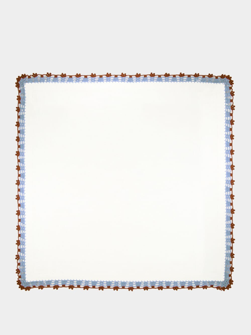 Hand-Embroidered Leonor Ecru Linen with Blue and Brown Crochet Napkin