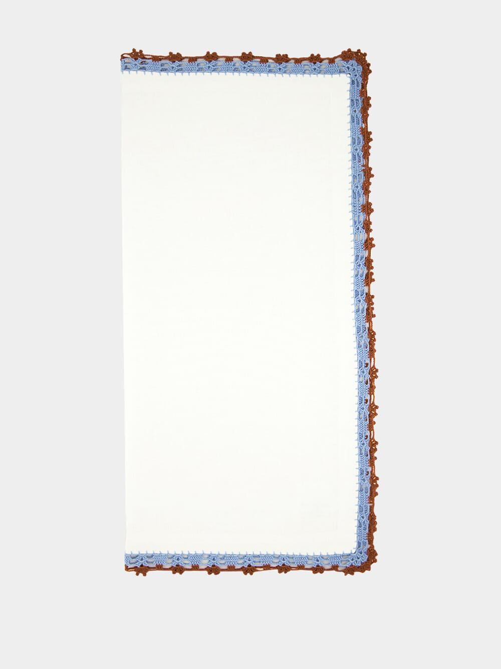 Hand-Embroidered Leonor Ecru Linen with Blue and Brown Crochet Napkin