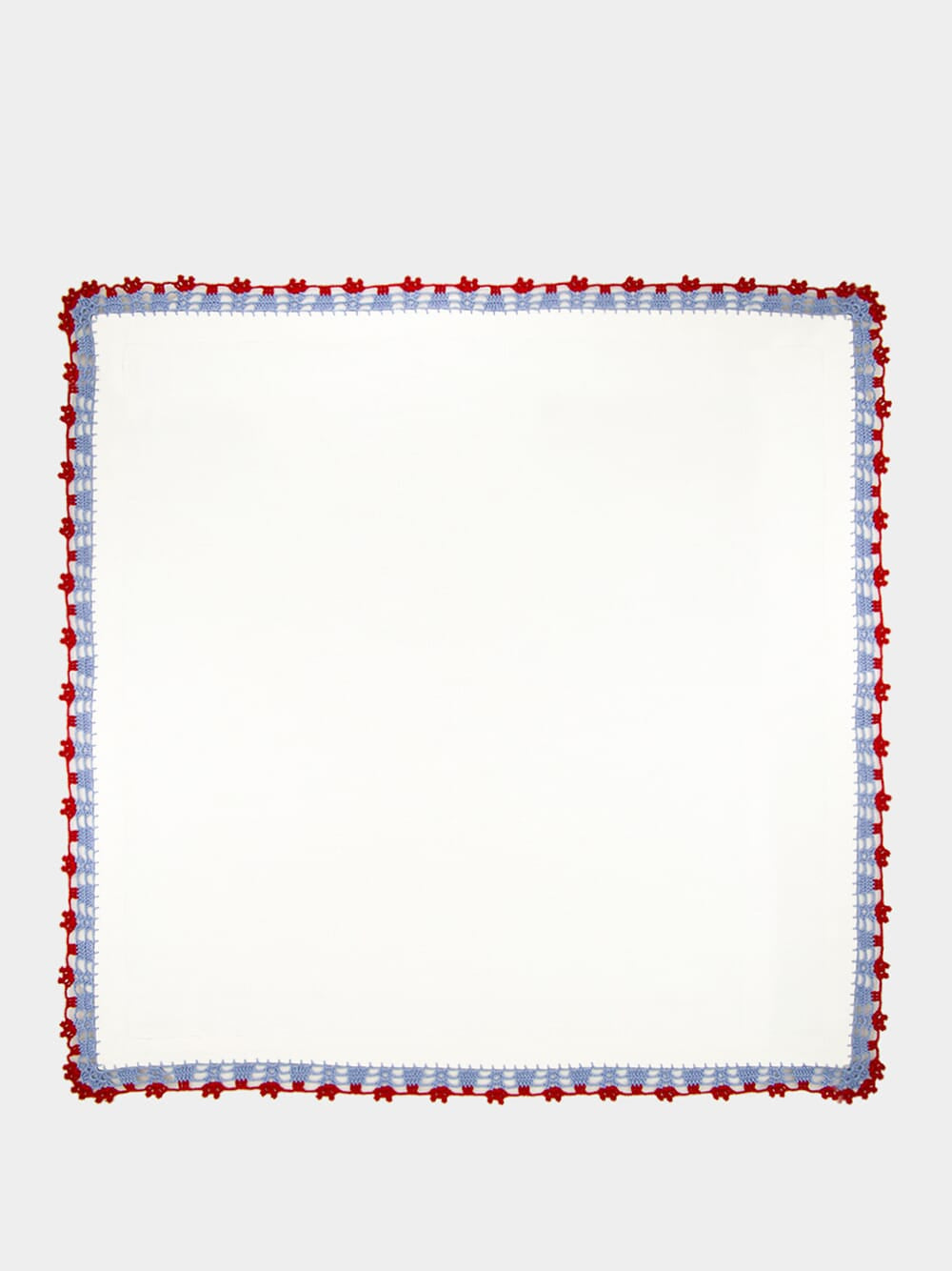 Hand-Embroidered Leonor Ecru Linen with Blue and Bordeaux Crochet Napkin