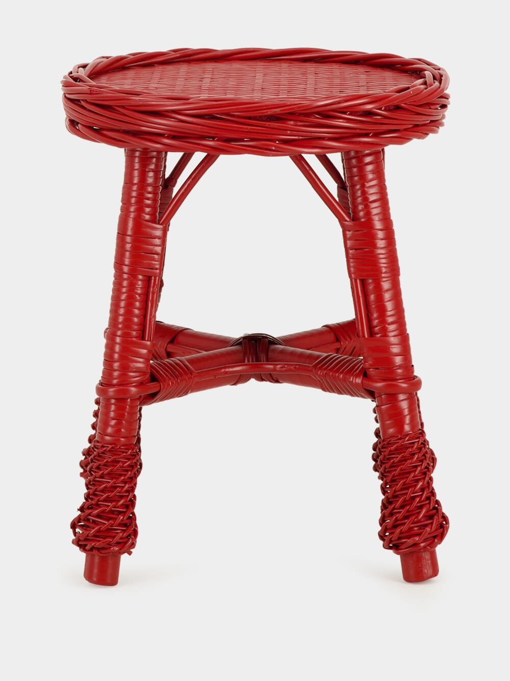 Handmade Furnas Red Wicker Stool