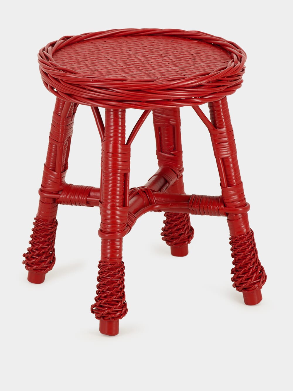 Handmade Furnas Red Wicker Stool