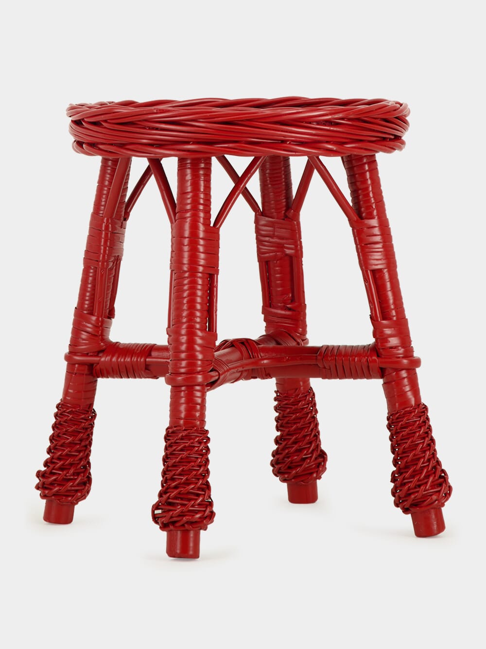 Handmade Furnas Red Wicker Stool