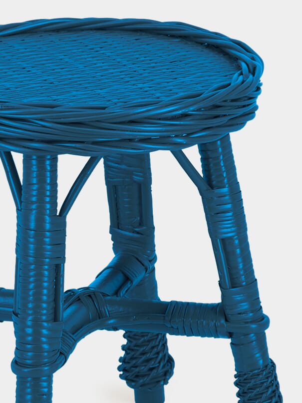 Handmade Furnas Blue Wicker Stool