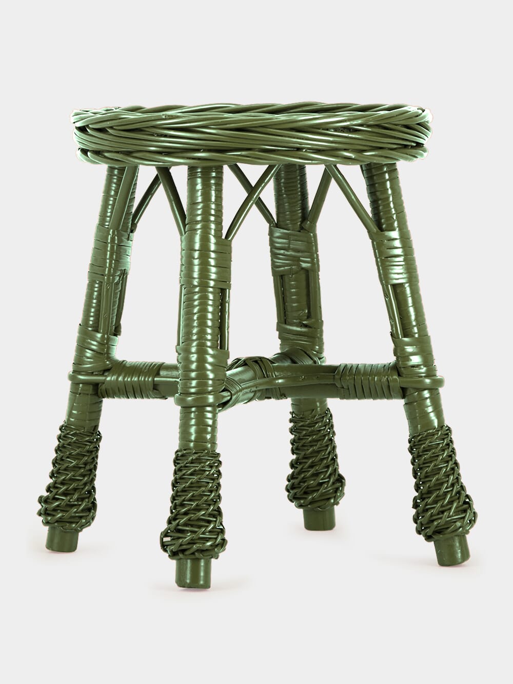Handmade Furnas Green Wicker Stool
