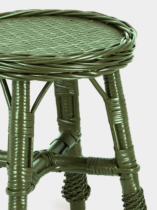 Handmade Furnas Green Wicker Stool