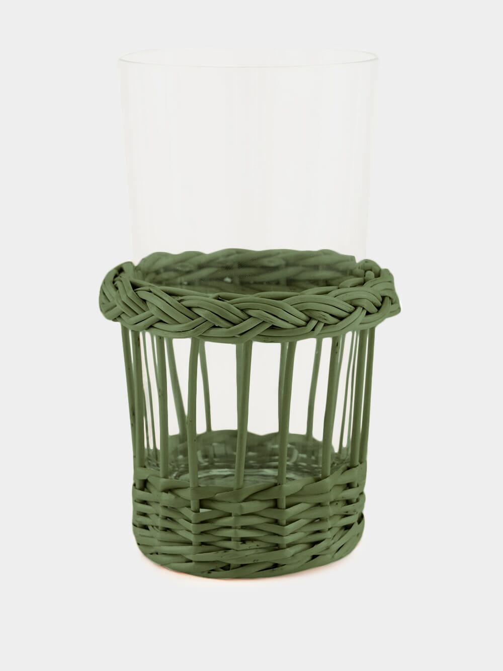 Handmade Vitória Green Wicker and Glass Tall Tumbler
