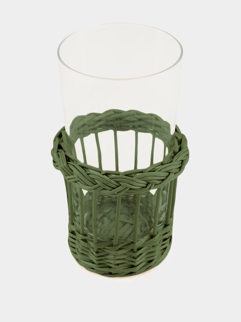 Handmade Vitória Green Wicker and Glass Tall Tumbler