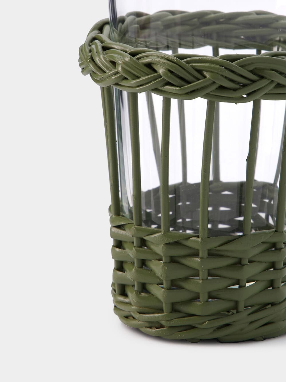 Handmade Vitória Green Wicker and Glass Tall Tumbler