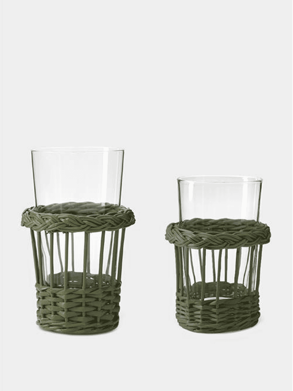 Handmade Vitória Green Wicker and Glass Tumbler