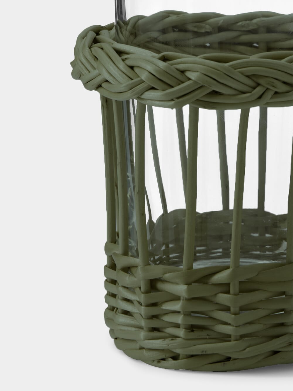 Handmade Vitória Green Wicker and Glass Tumbler