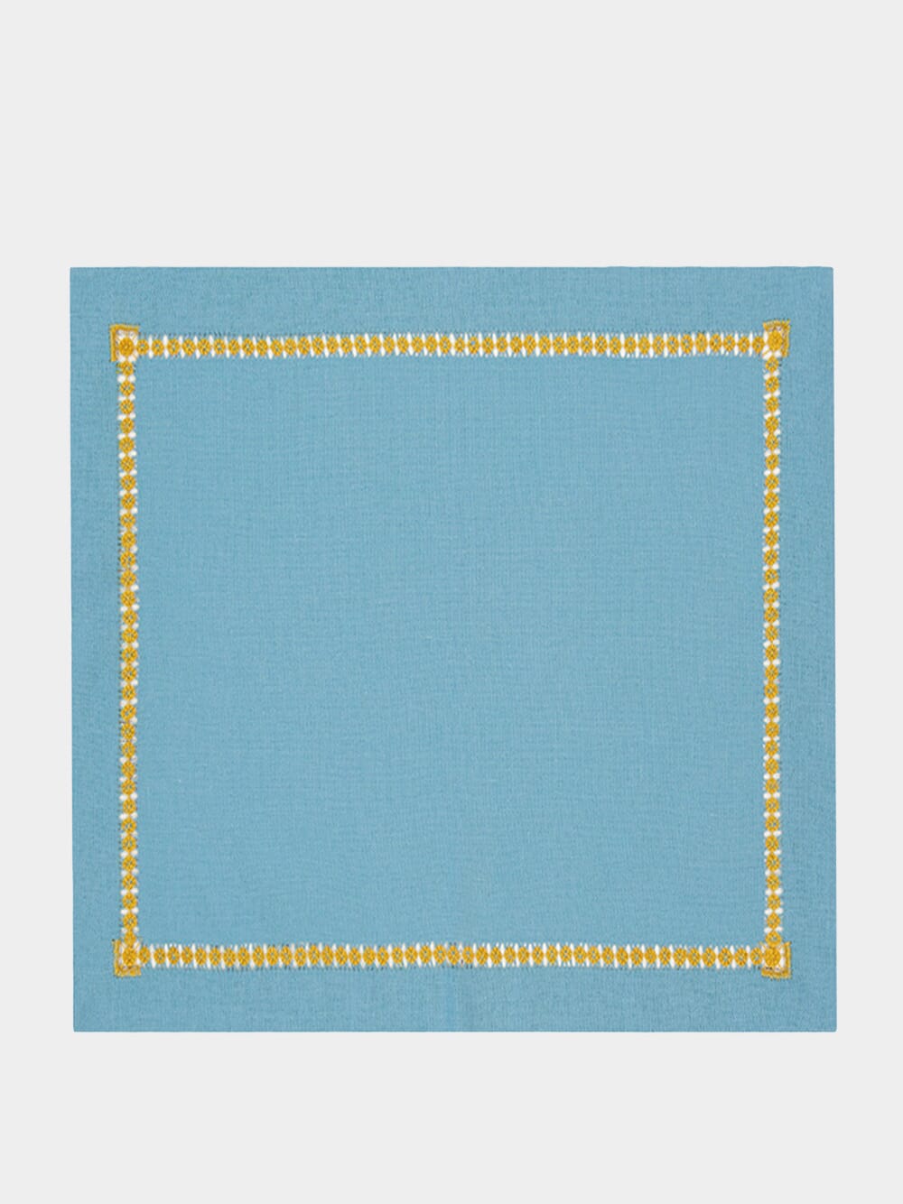 Hand-Embroidered Maria Turquoise Linen with Yellow Embroidery Napkin