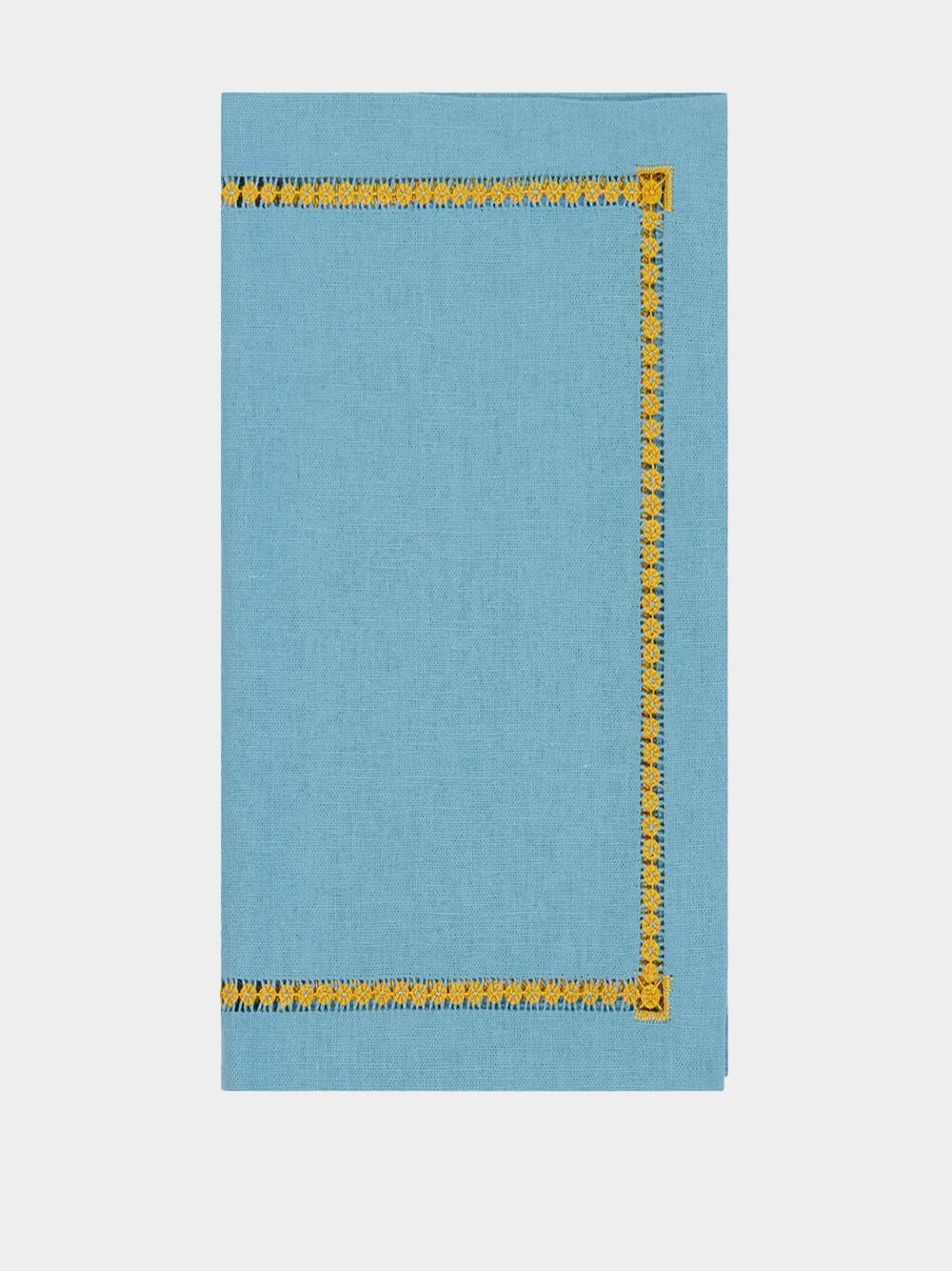 Hand-Embroidered Maria Turquoise Linen with Yellow Embroidery Napkin