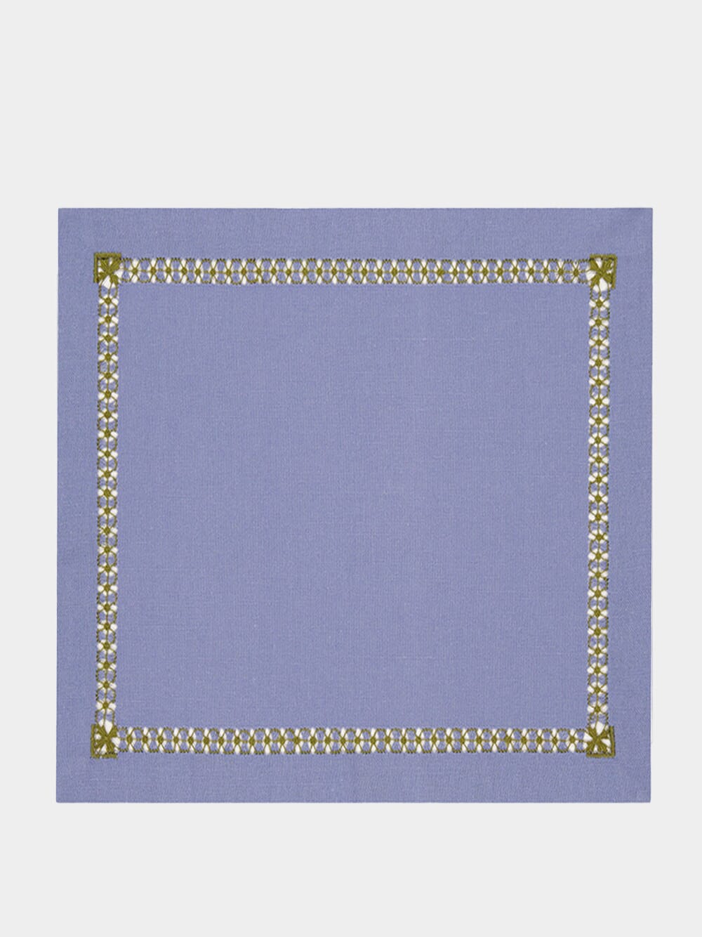 Hand-Embroidered Maria Blue Linen with Green Embroidery Napkin