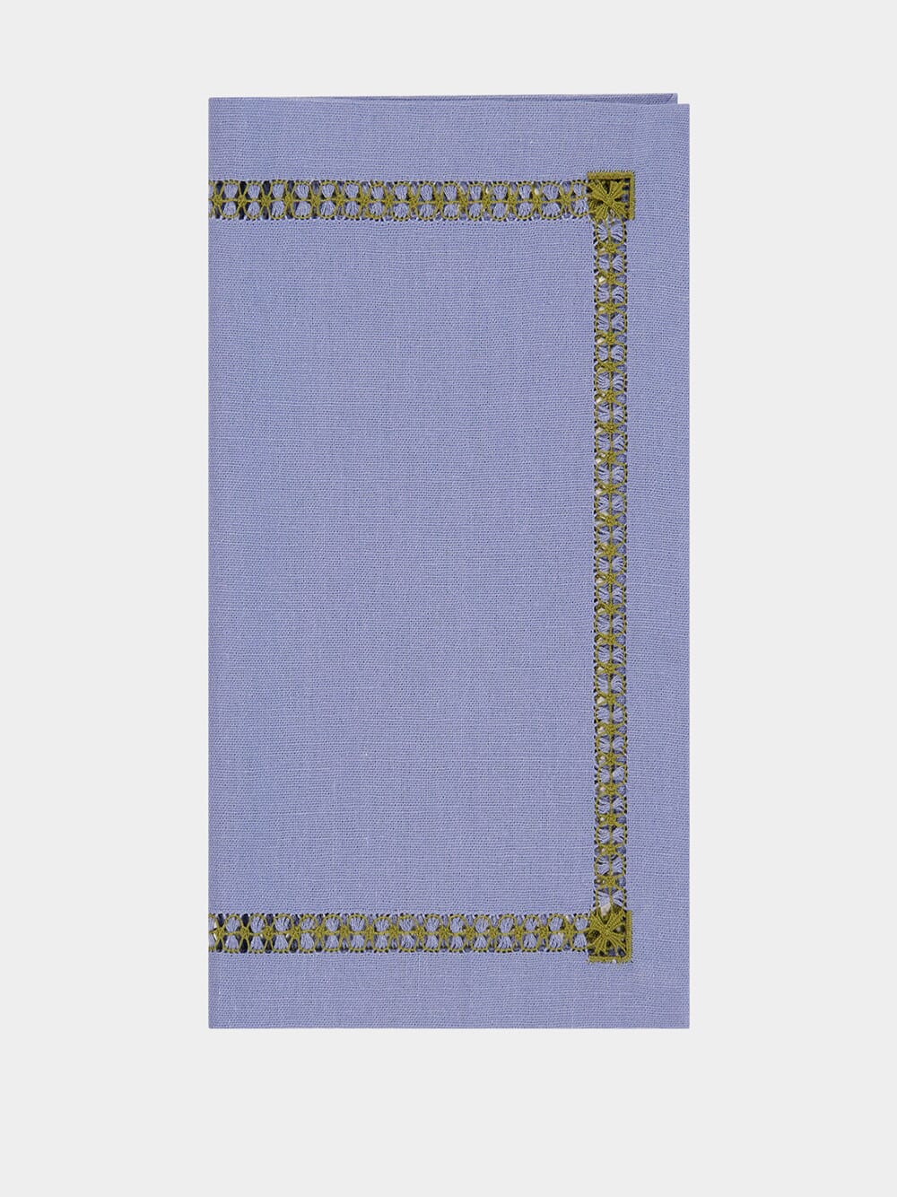 Hand-Embroidered Maria Blue Linen with Green Embroidery Napkin
